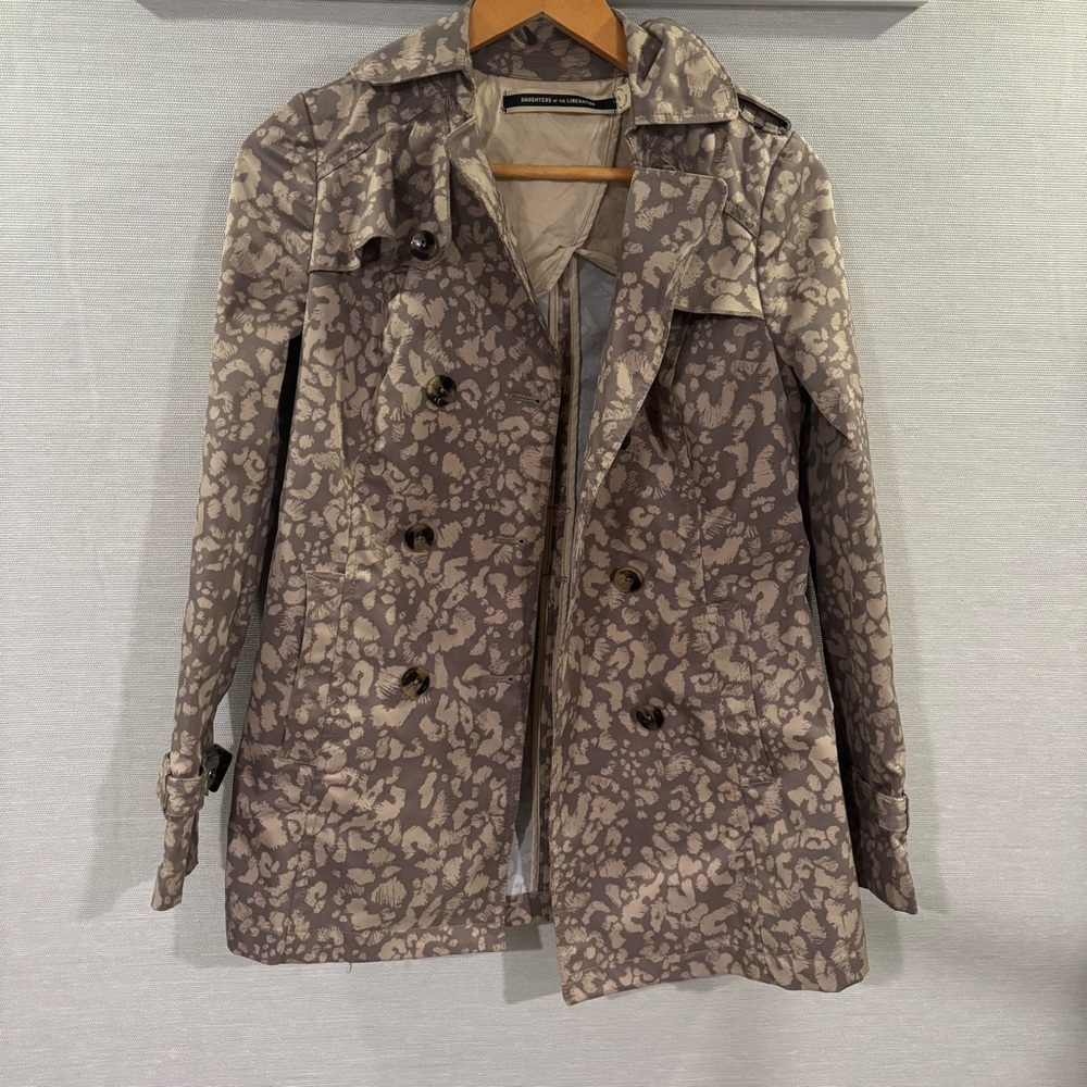 Anthropologie Daughters of the Liberation‎ Trench Coat Tan Animal Print Size 0